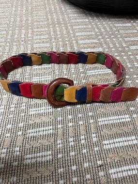 American Vintage Multicolor Braided Leather Belt with Round Buckle